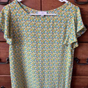 LOFT Floral Top with Flutter Cap Sleeves